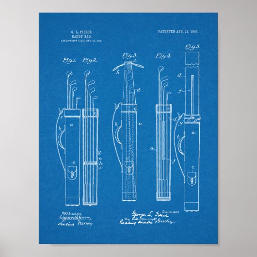 1903 Golf Club Caddy Bag Design Patent Art Print Poster (Vorne)