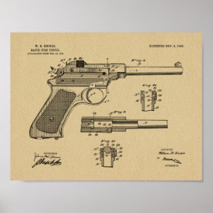 1903 Rapid Fire Gun Patent Art Zeichnend Print Poster