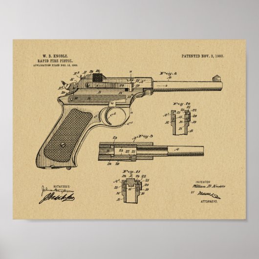 1903 Rapid Fire Gun Patent Art Zeichnend Print Poster (Vorne)