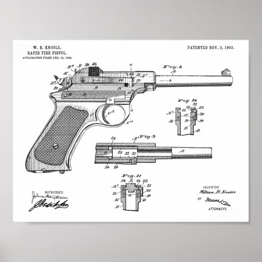 1903 Rapid Fire Gun Patent Art Zeichnend Print Poster (Vorne)