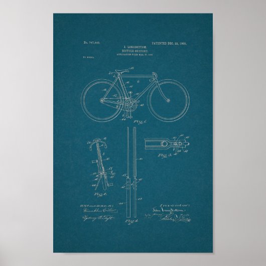 1903 Vintages Fahrrad Patent Blueprint Art Print Poster (Vorne)