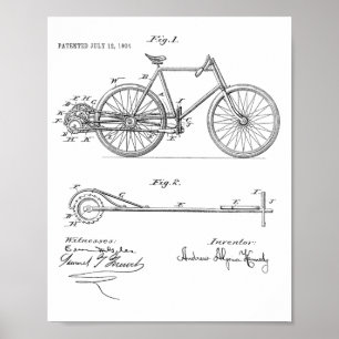 1904 Hebel-angetriebenes Fahrrad-Patent-Kunstposte Poster