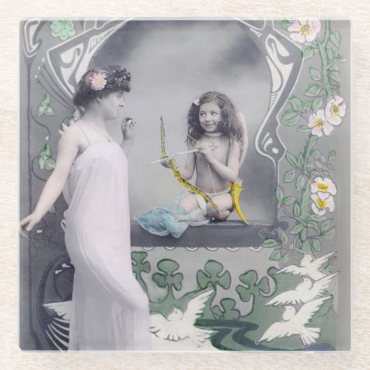 1904 Jugendstil Valentine Glasuntersetzer (Vorderseite)