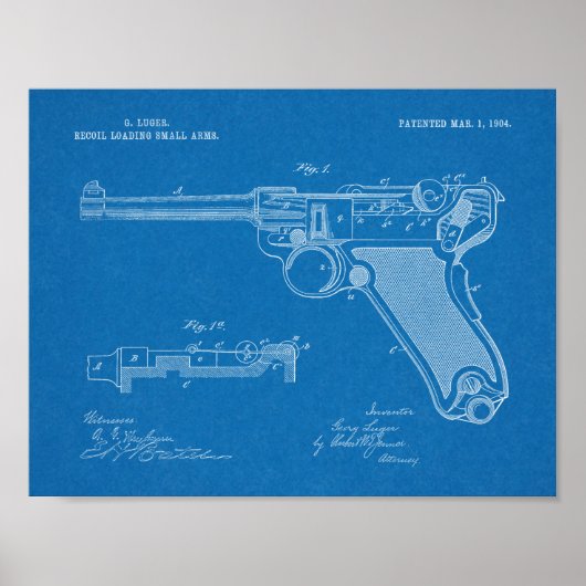 1904 Luger Gun Patent Art Zeichnend Print Poster (Vorne)