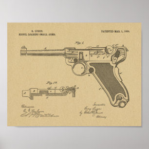 1904 Luger Gun Patent Art Zeichnend Print Poster