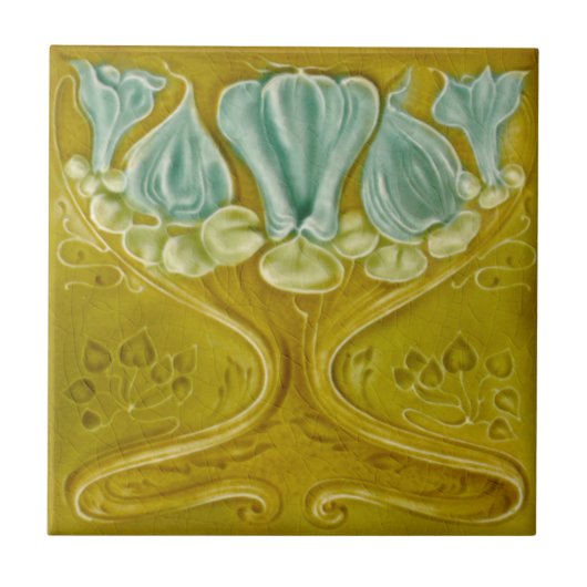1905 Art Nouveau Gold Aqua Repro Imitats Relief Fliese (Vorderseite)