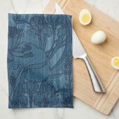 1905 Art Nouveau Style Blue Floral & Blätter Desig Geschirrtuch (Viertel Falte)