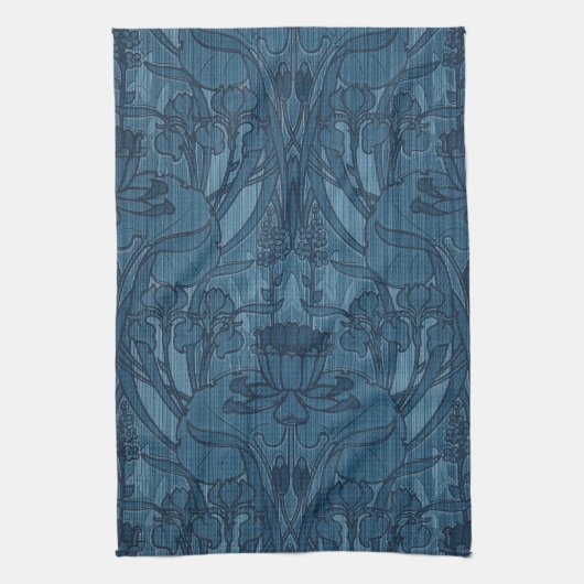 1905 Art Nouveau Style Blue Floral & Blätter Desig Geschirrtuch (Vertikal)