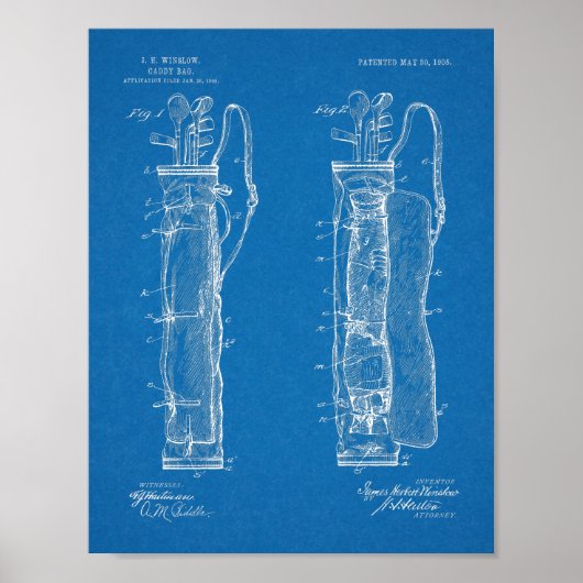 1905 Golf Club Caddy Bag Design Patent Art Print Poster (Vorne)