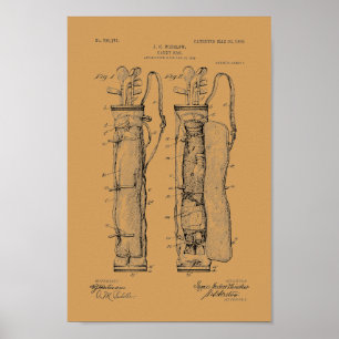 1905 Vintage Golf Caddy Bag Patentschrift Art Prin Poster