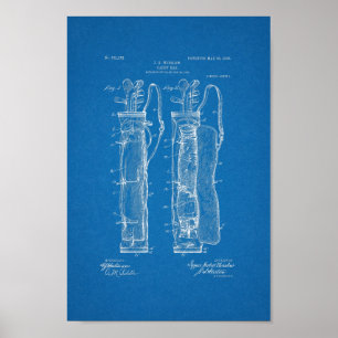 1905 Vintager Golf Bag Patentschrift Blueprint Art Poster