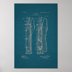 1905 Vintager Golf Bag Patentschrift Blueprint Art Poster