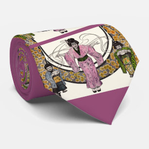 1906 Art Nouveau Japanerin und Kinder drucken Krawatte