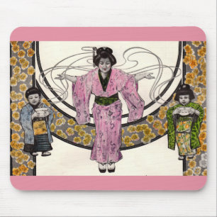 1906 Art Nouveau Japanerin und Kinder Mousepad