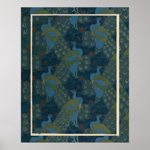 1906 Vintage europäische Pfauen-Tapete Poster