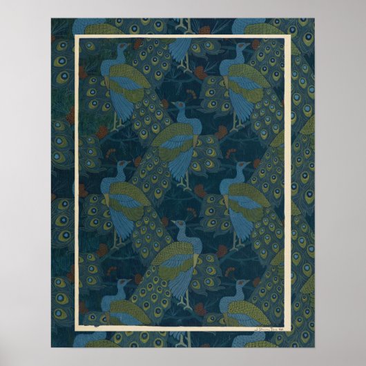 1906 Vintage europäische Pfauen-Tapete Poster (Vorne)