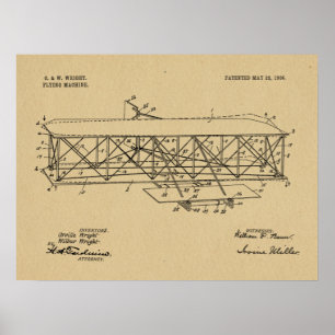 1906 Wright Brothers Flugzeug-Patent-Zeichnung Dru Poster