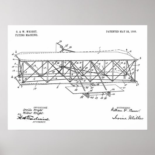 1906 Wright Brothers Flugzeugpatent Zeichnend Prin Poster (Vorne)