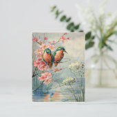 1907 Antike Eisvögel und Blüten Postkarte (Stehend Vorderseite)