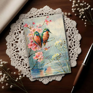 1907 Antike Eisvögel und Blüten Postkarte