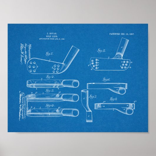 1907 Golf Club Head Patent Art Zeichnend Print Poster (Vorne)