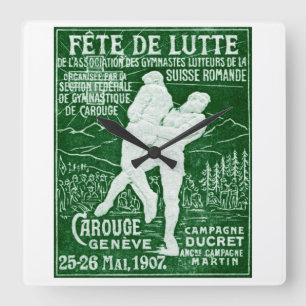 1907 Schweizer Wrestling Quadratische Wanduhr