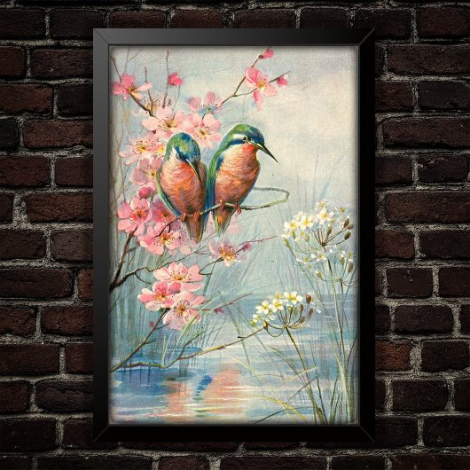 1907 Vintage Kingfisher und Blüten Poster