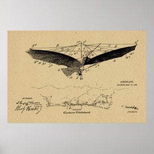 1908 Flugflügel-Patentzeichnung Kunstprint Poster