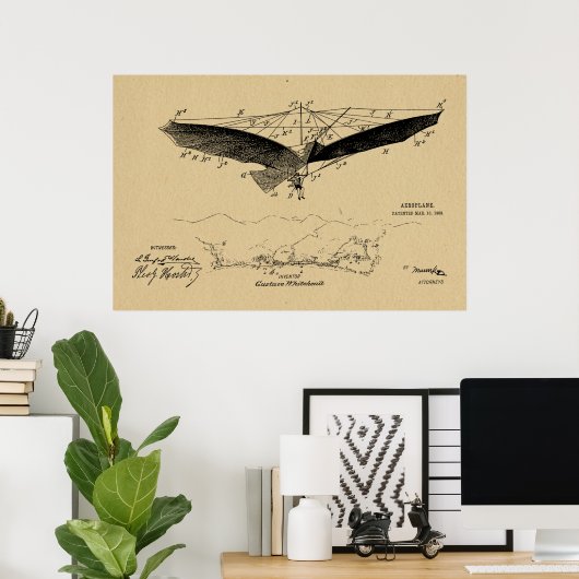 1908 Flying Wing Patent Zeichnend Kunstdrucke Poster (Heimbüro)