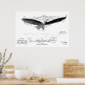 1908 Flying Wing Patent Zeichnend Kunstdrucke Poster (Küche)