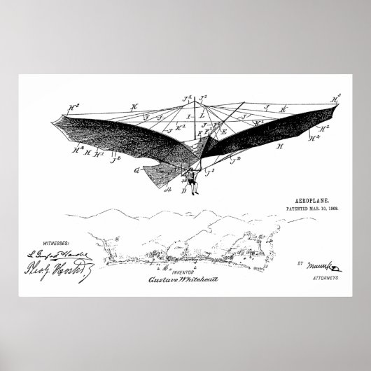 1908 Flying Wing Patent Zeichnend Kunstdrucke Poster (Vorne)
