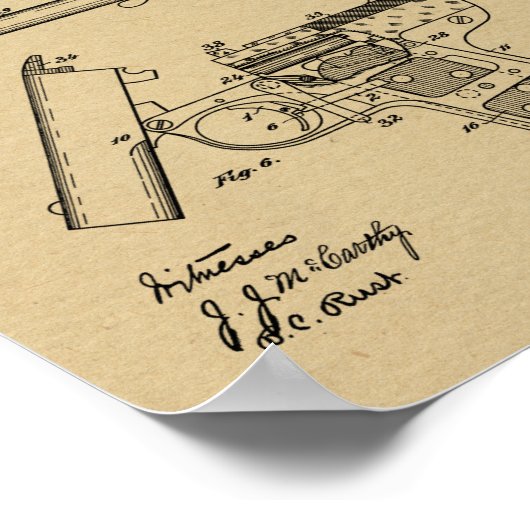 1908 Gun Warnant Patent Art Zeichnend Print Poster (Ecke)