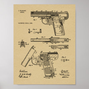 1908 Gun Warnant Patent Art Zeichnend Print Poster