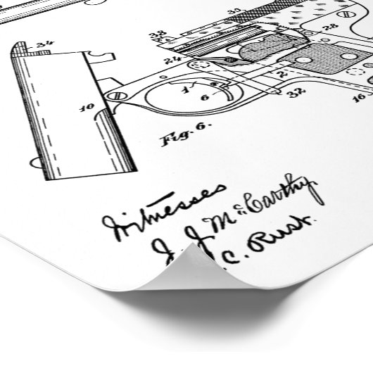 1908 Gun Warnant Patent Art Zeichnend Print Poster (Ecke)