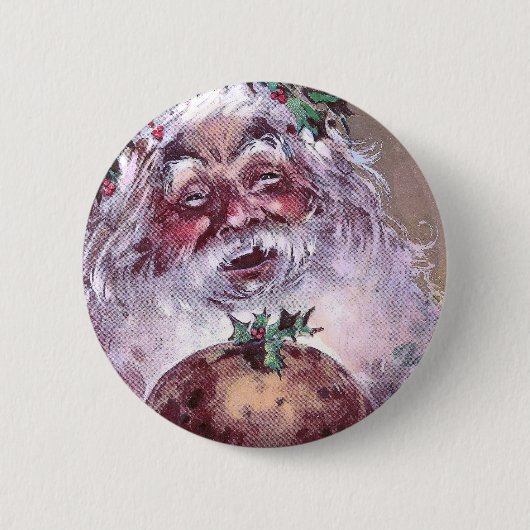 1908 Weihnachtsmann mit Plum Pudding Vintage Weihn Button (Vorderseite)
