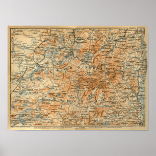 1909 Adirondacks Karte vom Baedeker Reiseführer Poster