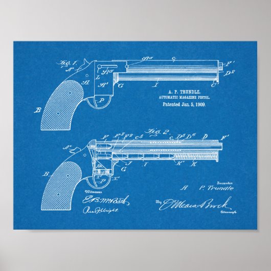 1909 Gun Auto Patent Art Zeichnend Print Poster (Vorne)