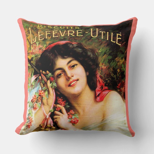 1909 hübsche Dame Biscuits Lefevre-Utile Kissen (Vorderseite)