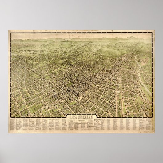 1909 Los Angeles, CA Birds Eye Panoramablick Karte Poster (Vorne)