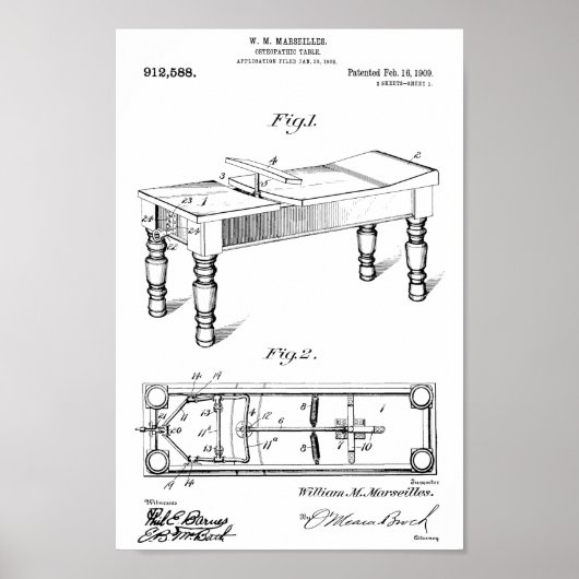 1909 Vintage Osteopathische Tabelle Patentschrift  Poster (Vorne)