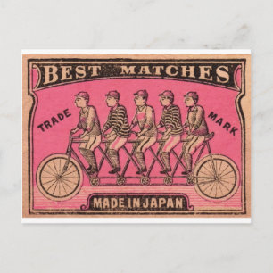 1910 Japanisches Tandem-Fahrrad-Schachtel-Etikett Postkarte