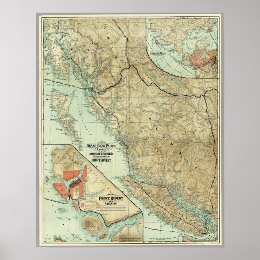 1910 Karte Grand Trunk Pacific Railway in BC Kanad Poster (Vorne)