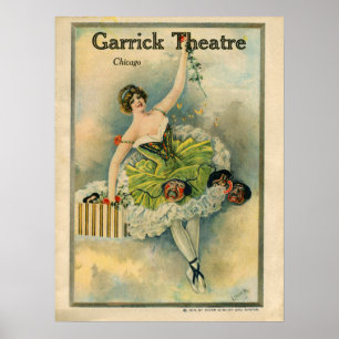 1910 Lovely Thespian Garrick Theater Chicago Poster