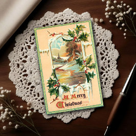 1910 Vintage Christmas Holly Postkarte