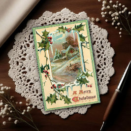 1910 Vintage Christmas Holly Postkarte
