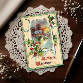 1910 Vintage Christmas Holly Postkarte