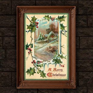 1910 Vintage Weihnachten Stechpalmen Poster Kunst