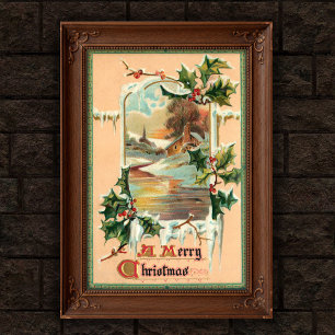 1910 Vintage Weihnachten Stechpalmen Poster Kunst