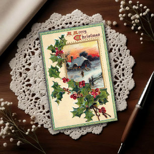 1910 Vintage Weihnachts-Stechpalme Postkarte