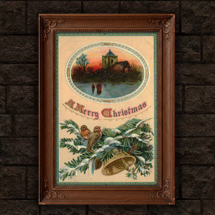 1910 Vintage Weihnachts-Stechpalmen-Plakat Kunst Poster